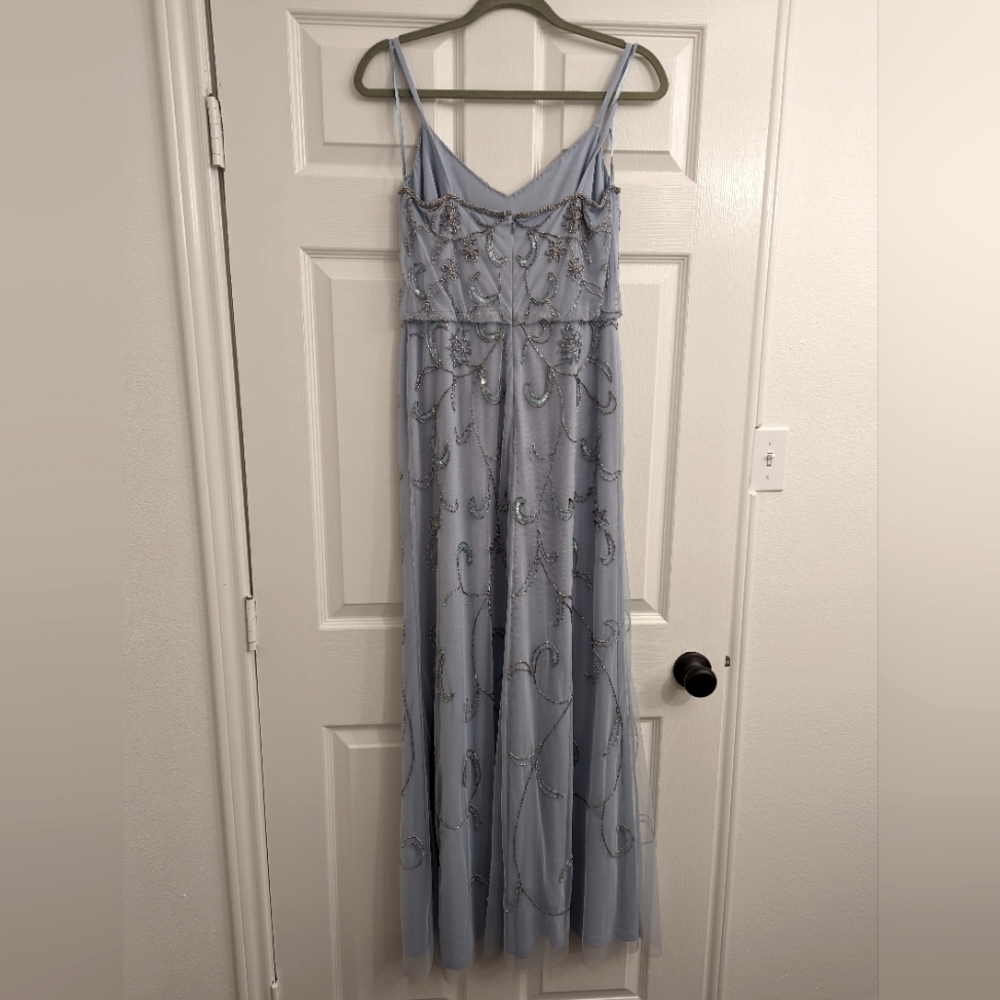 Adrianna Pappell Blue Embellished Blouson Gown